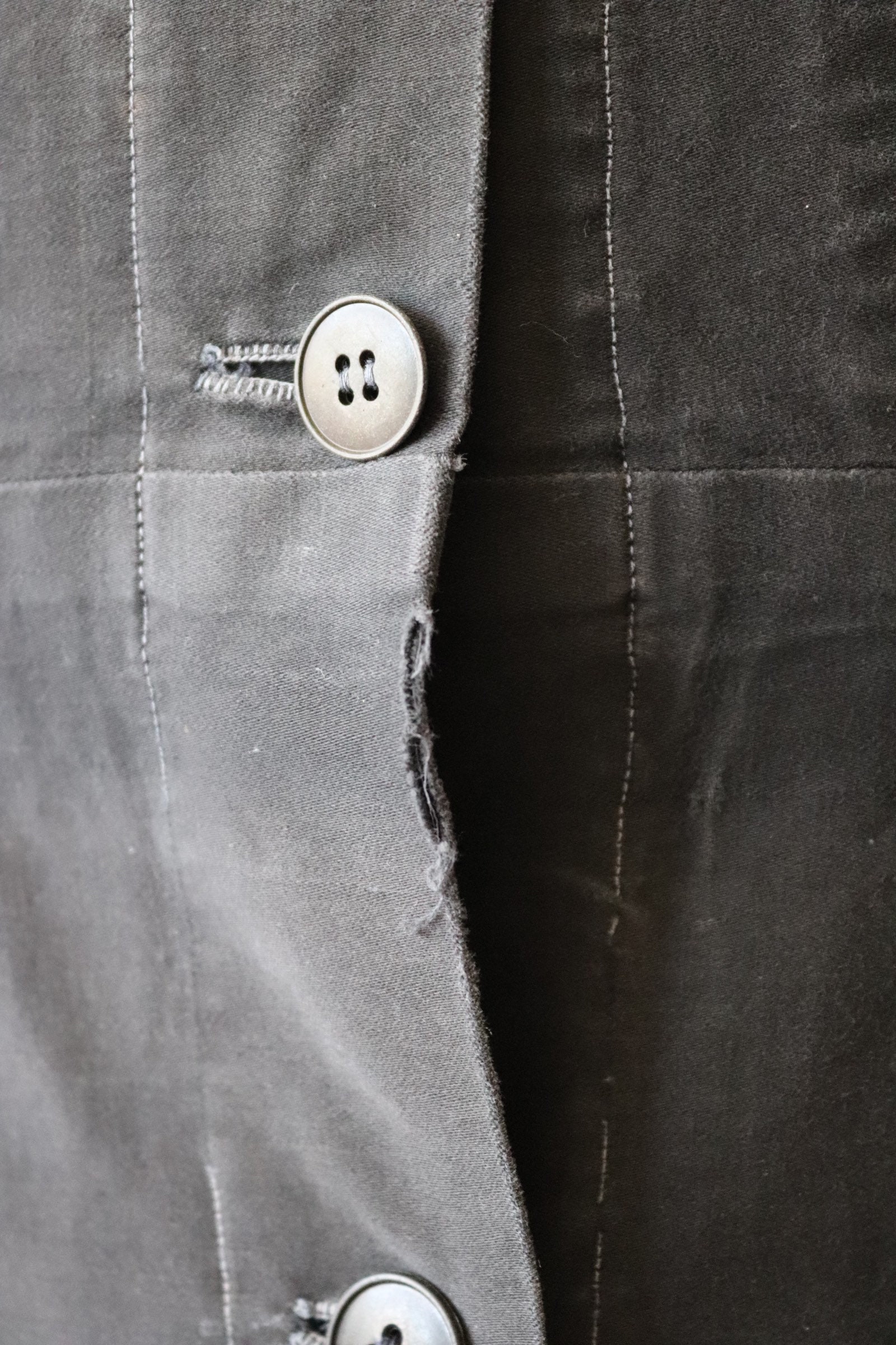 Vintage 1940s 40s French black moleskin cotton work dress workwear