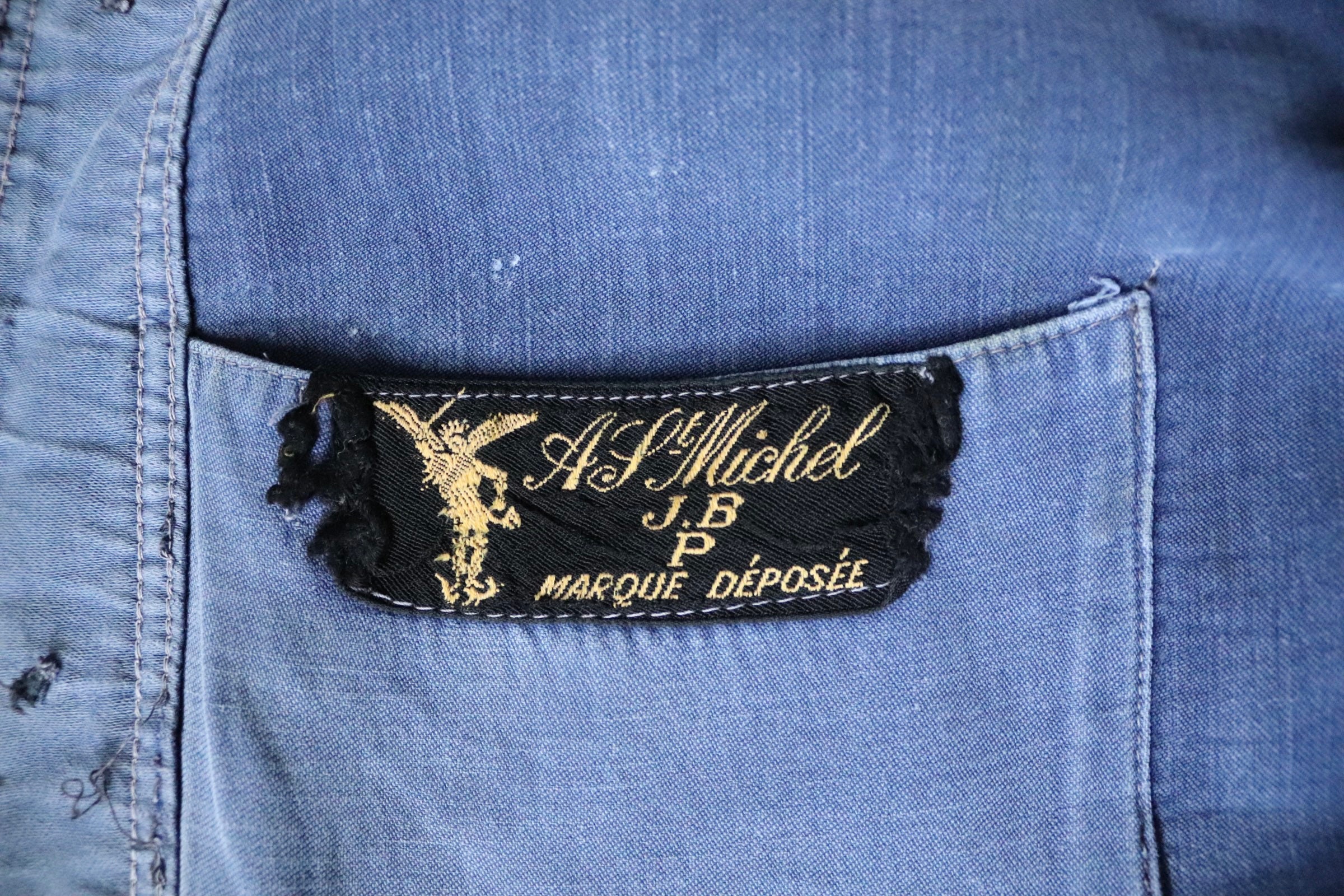 Vintage 1940s 40s French blue moleskin work jacket workwear chore