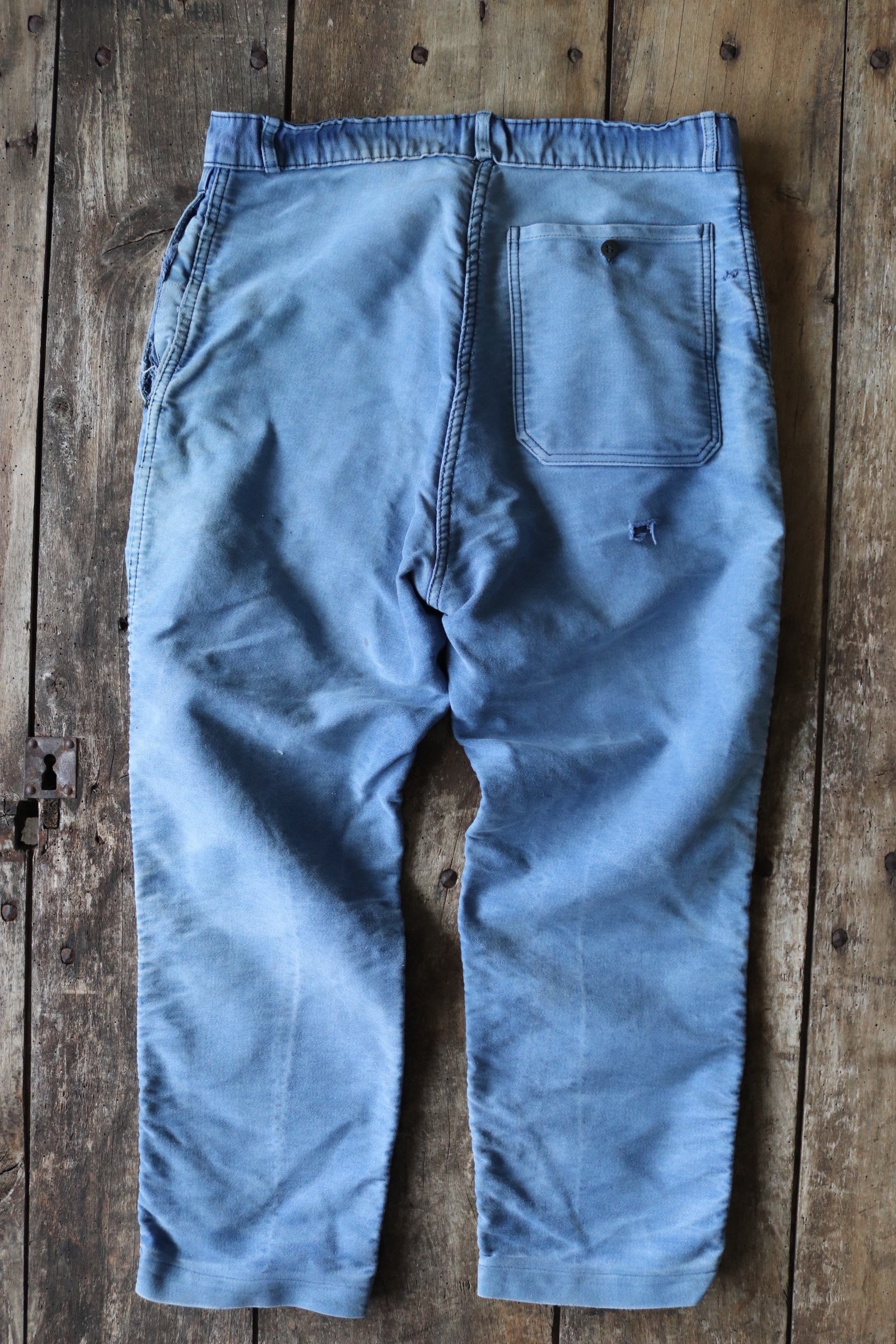 Vintage 1950s 50s French Le Mont St Michel moleskin bleu de travail