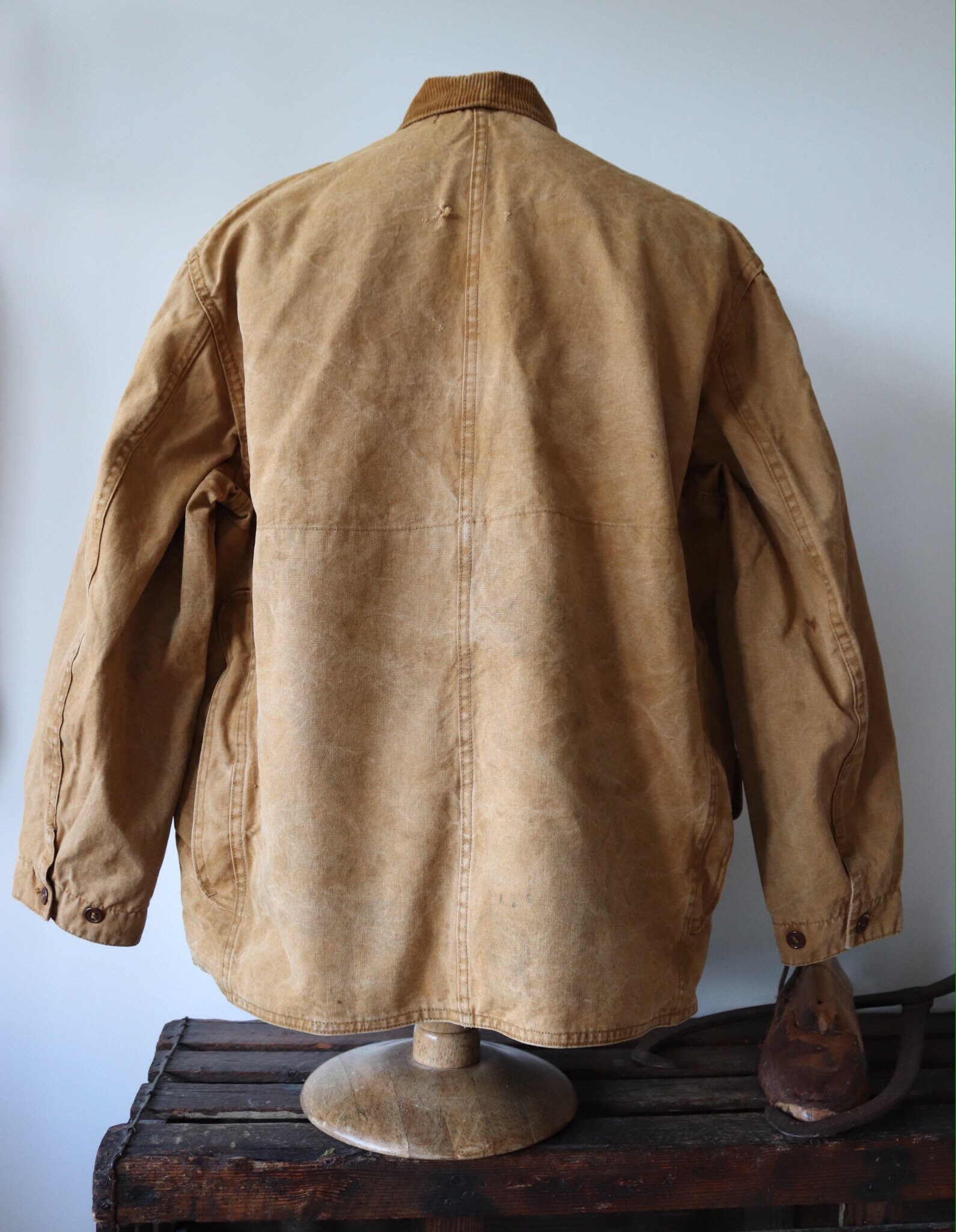 Vintage 1940s 40s tan brown tin cloth cotton canvas hunting jacket 50 ...