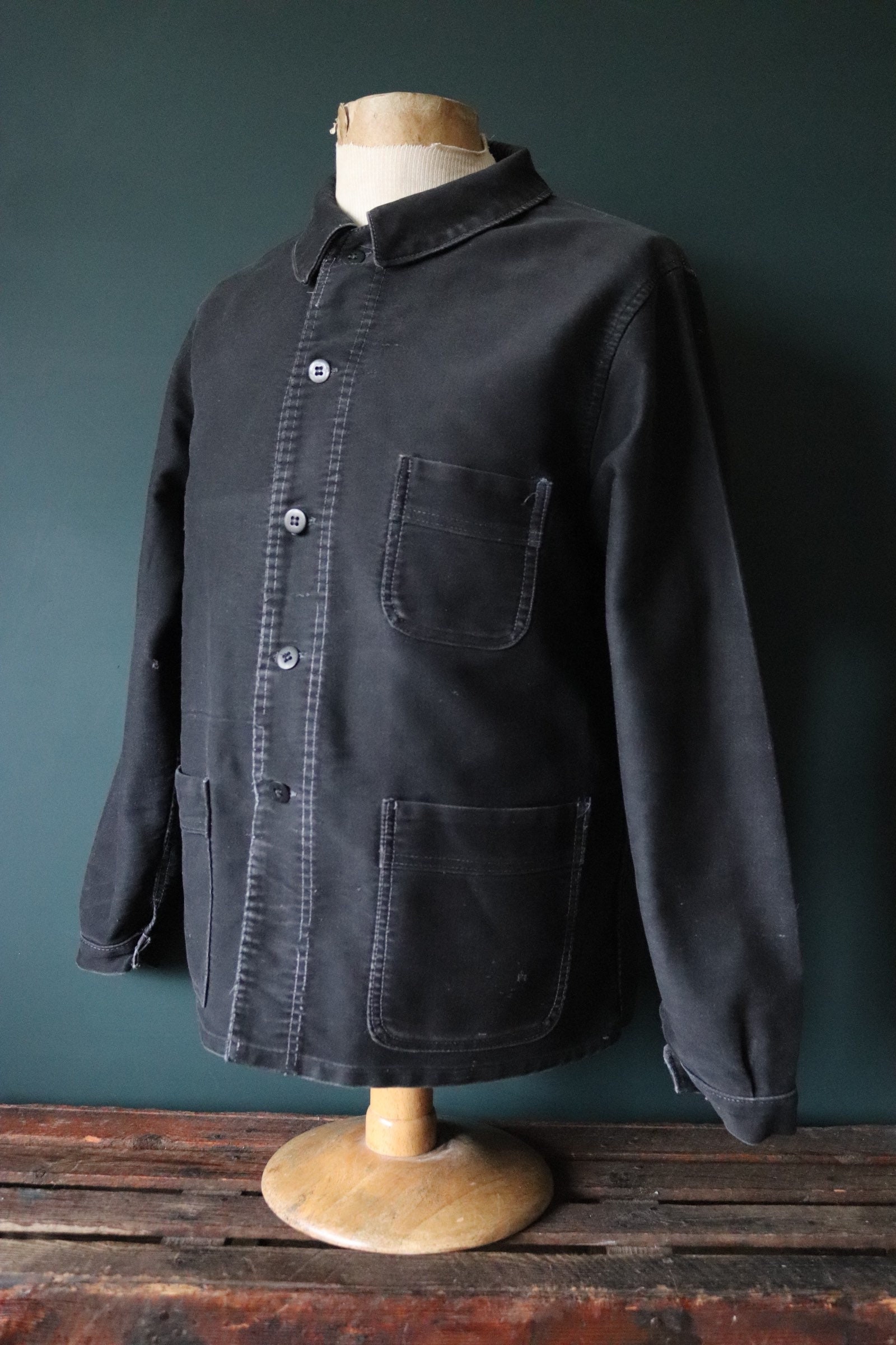 Vintage 1940s 40s French black moleskin work jacket chore workwear 