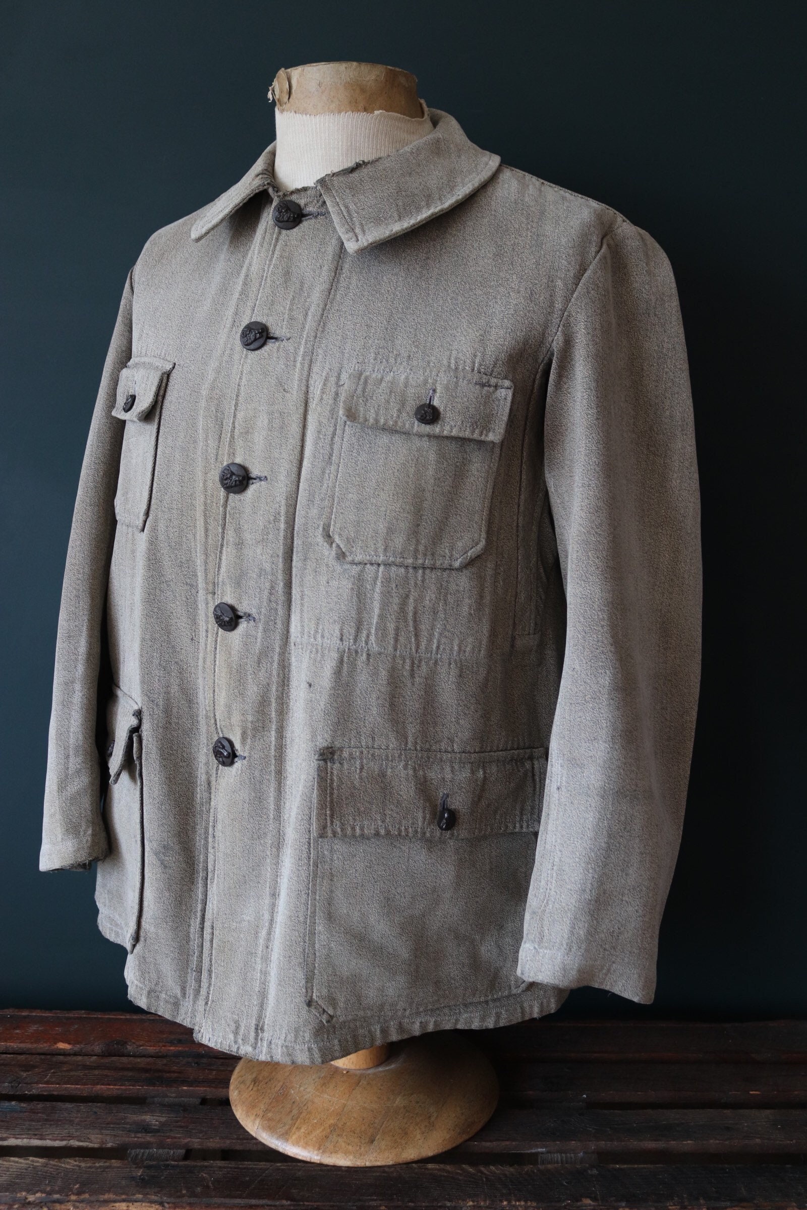 40s french vintage metis hunting jacket斜めに吊り上がった胸ポケット