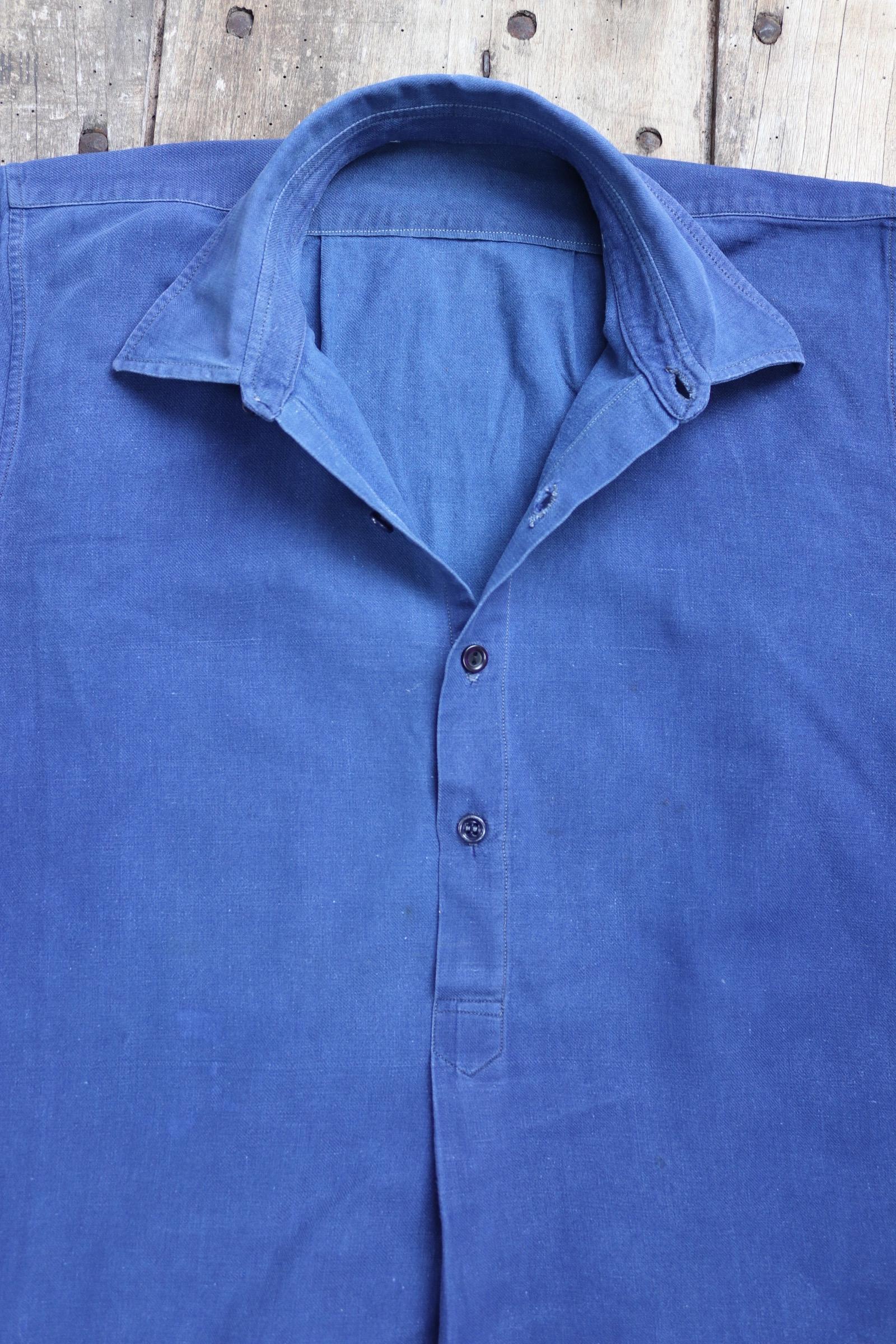 Vintage French Workwear Shirt - 1940s Indigo Blue Cotton
