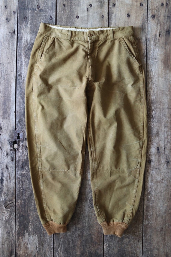 Vintage 1960s 60s Bullseye Bill hunting trousers pants work workwear chore tin cloth duck cotton canvas 35” x 28” field utility
