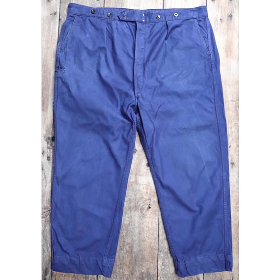 Vintage 1960s French Workwear Trousers - 1970s Blue Cotton Twill