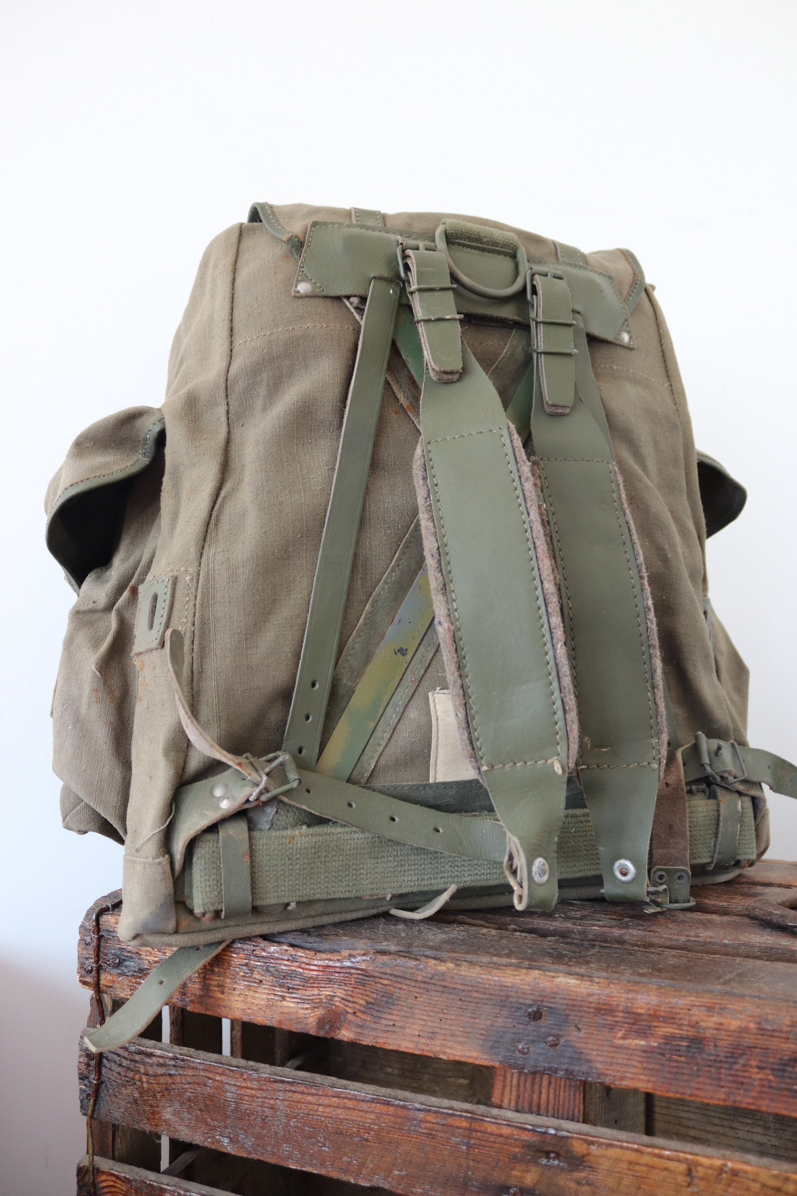 Vintage 1950s 50s 1960s 60s French army military canvas leather metal