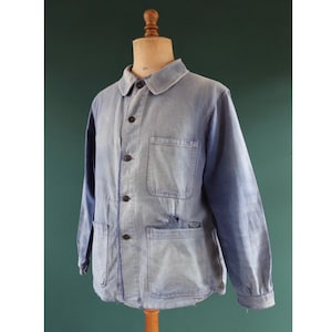 Vintage French Blue Workwear Jacket: 1960s Cotton Chore Coat