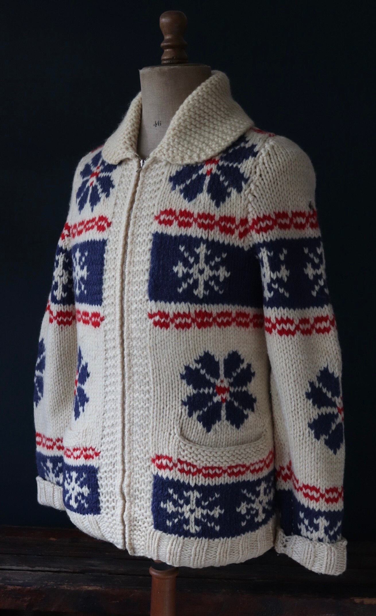 Vintage 1960s 60s hand knitted wool cowichan sweater Vintage 1960s 60s hand knitted wool cowichan sweater