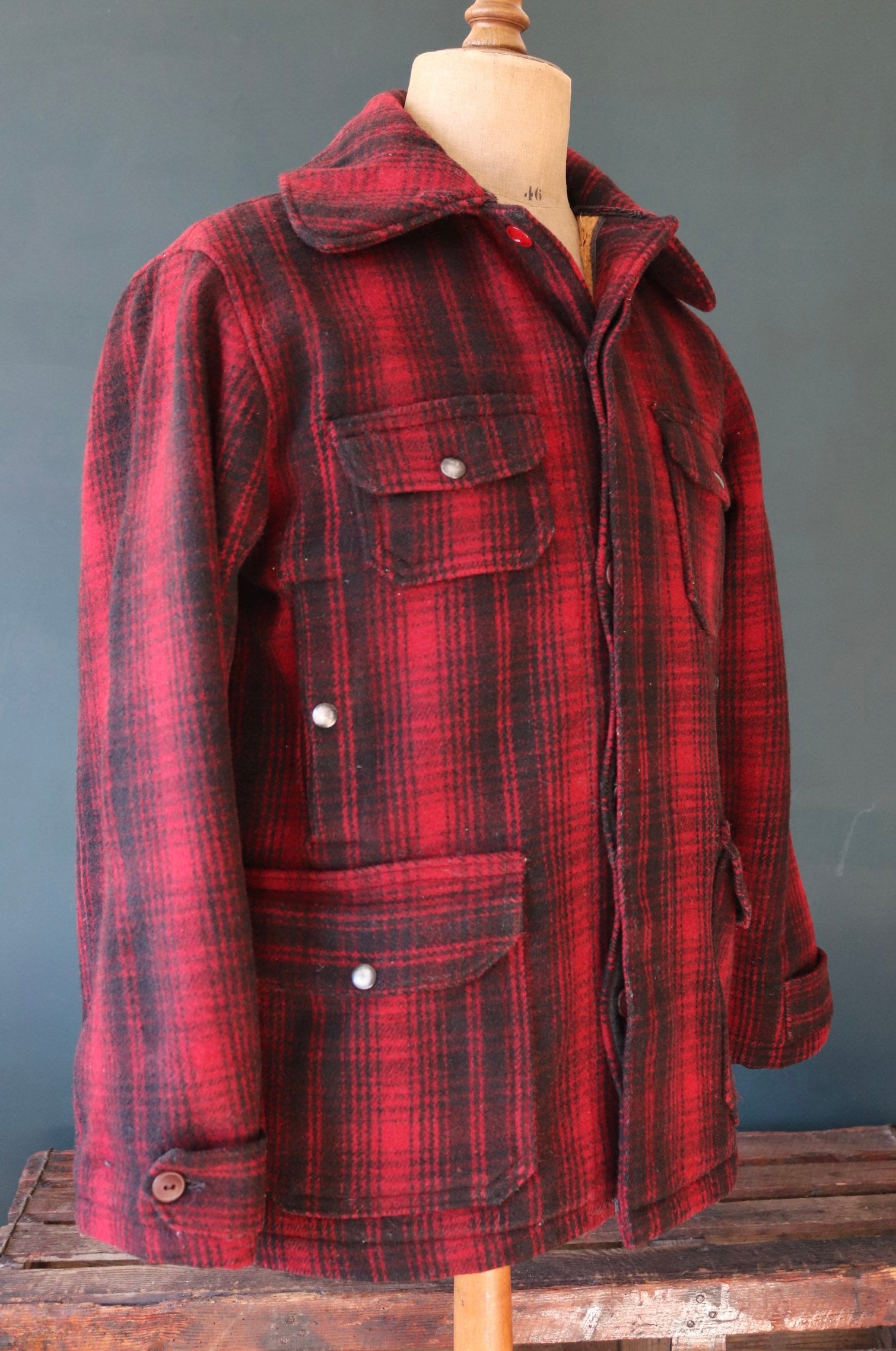 Vintage 1940s 40s Woolrich 503 wool hunting jacket mackinaw red black ...