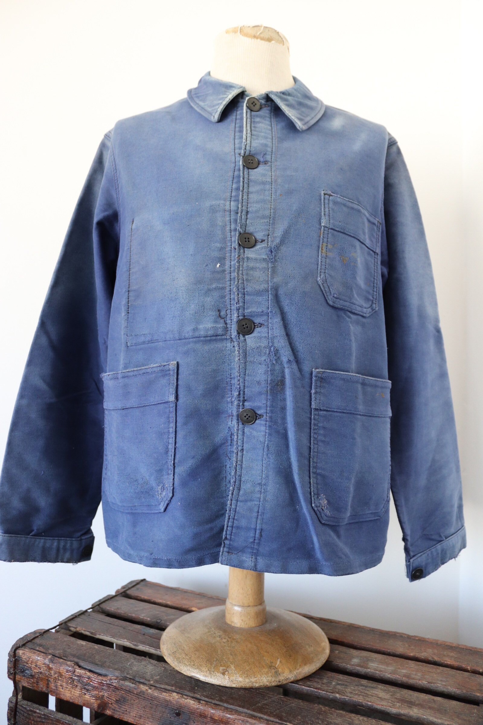 RESERVED Vintage 1950s 50s french bleu de travail blue moleskin chore