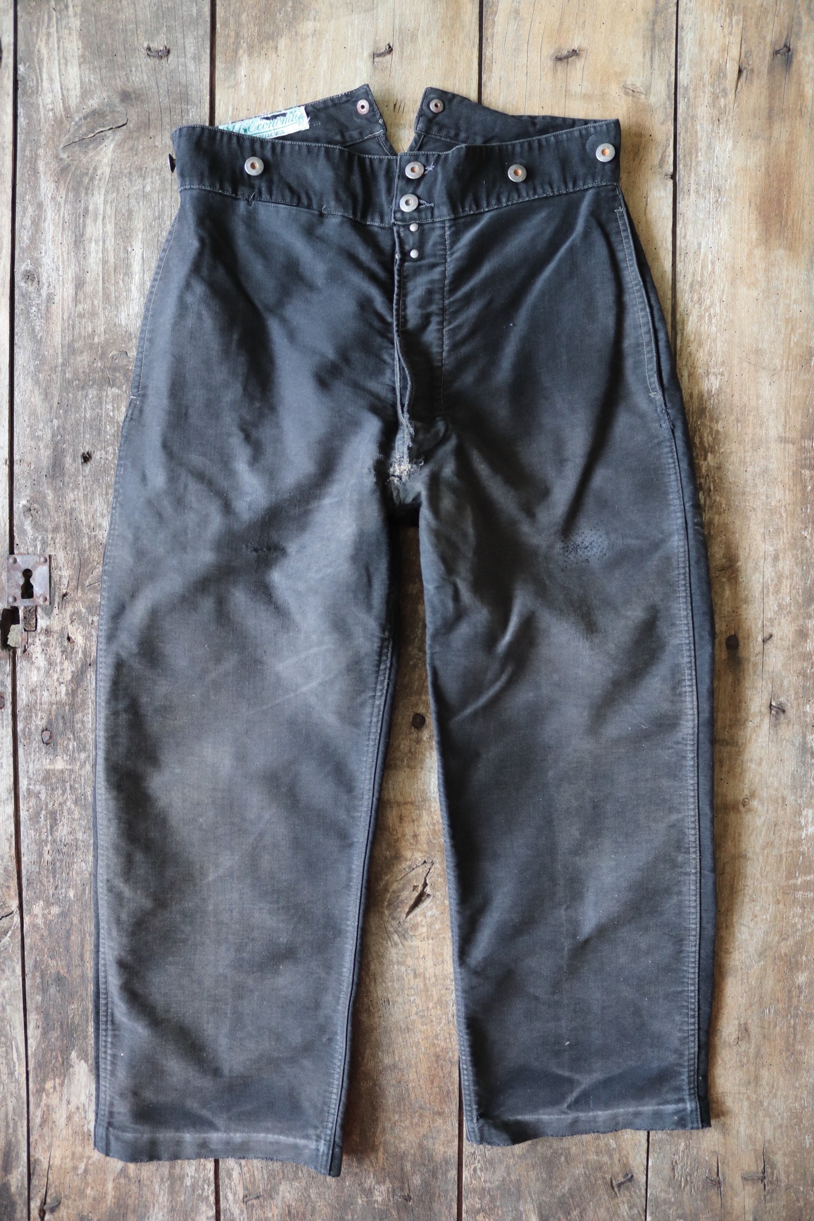 Vintage 1940s 40s 1950s 50s French black moleskin trousers pants