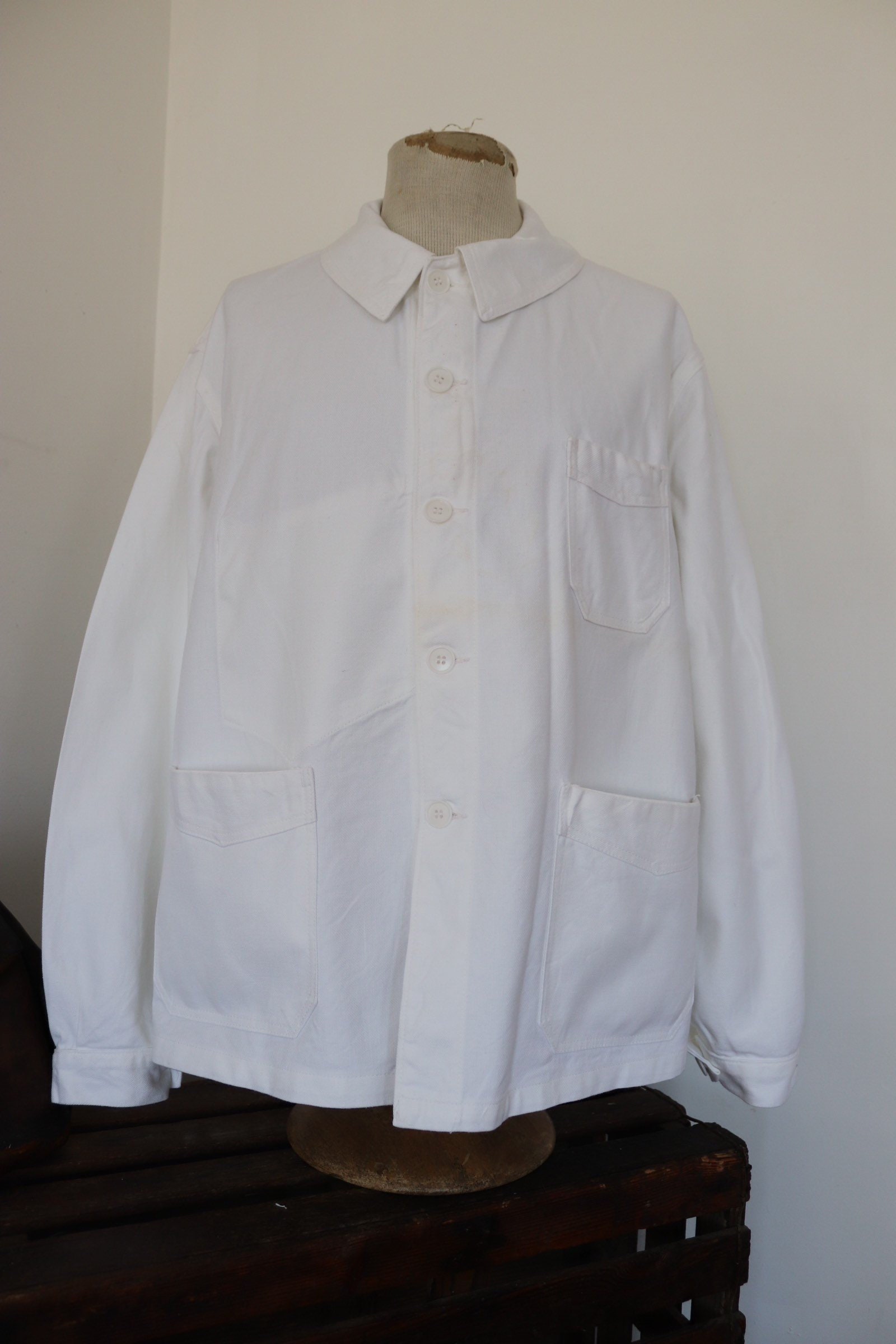 Vintage deadstock 1960s 60s french white painters chore work jacket ...