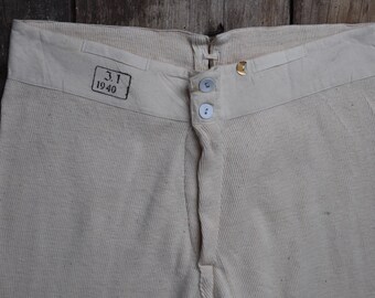Vintage 1940s Swedish Military Long Johns Ribbed Thermal Cotton