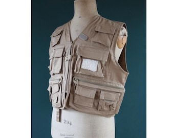 Vintage 1980s utility vest - 1990s wading jacket - fly fishing waistcoat - 48" chest