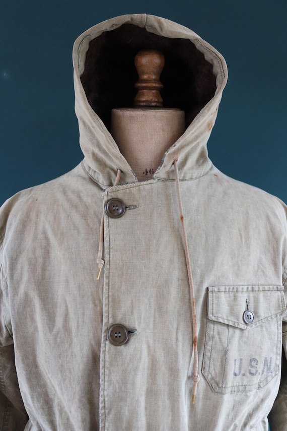 ORIGINAL WWII USN U.S. NAVY N-2 RAIN PARKA JACKET SIZE LARGE