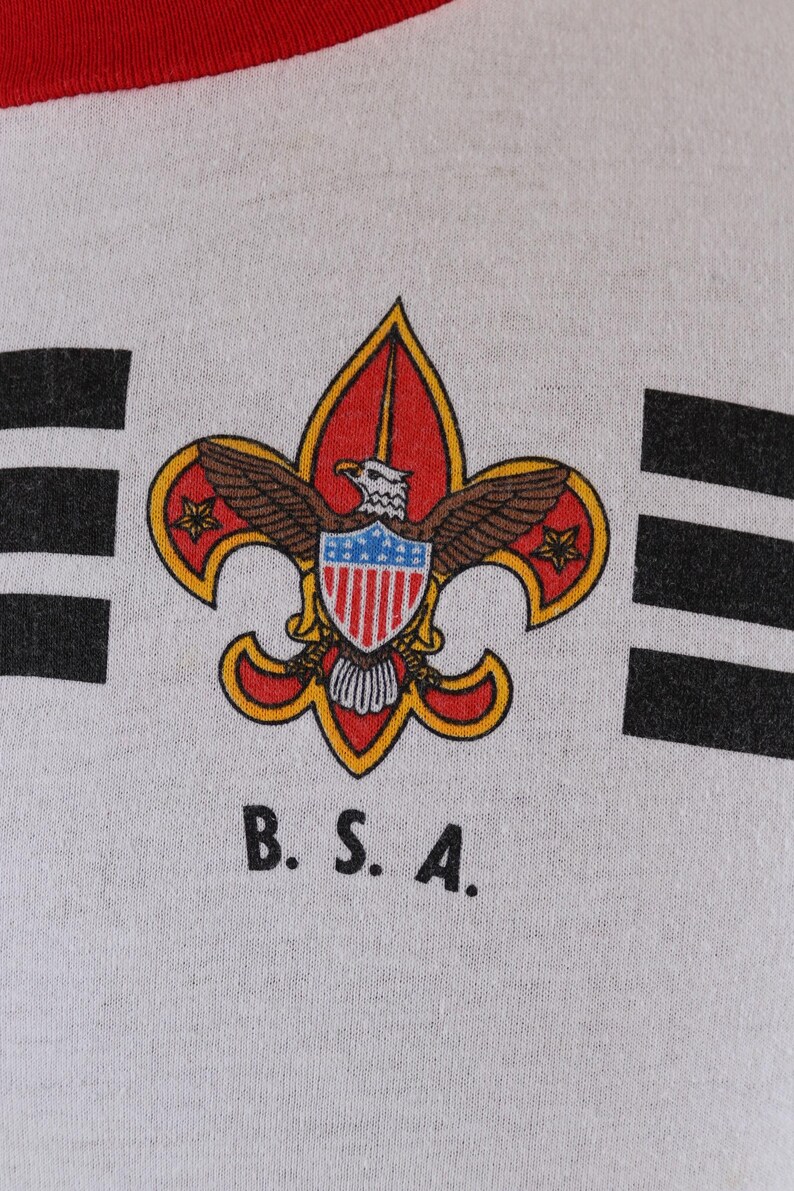 Red Bsa Lettering Vintage 1980s Boy Scouts T Shirt - BSA Print - Red Ringer - Made in USA ...