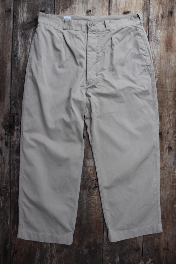 Vintage 1960s 60s French Tan Brown Cotton Army Military Chinos 