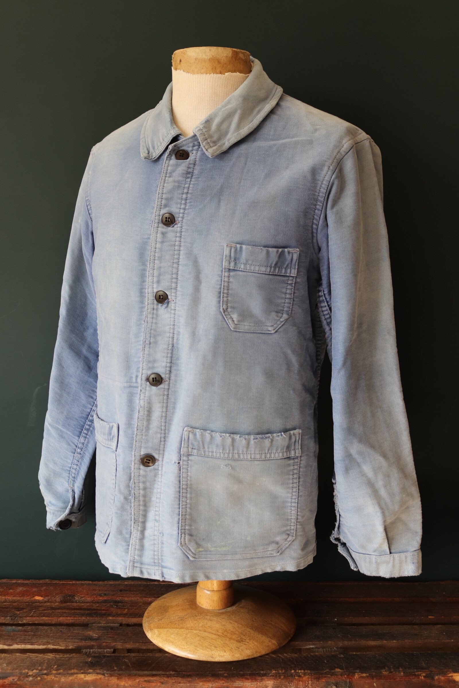 Vintage 1950s 50s French blue moleskin work jacket chore workwear