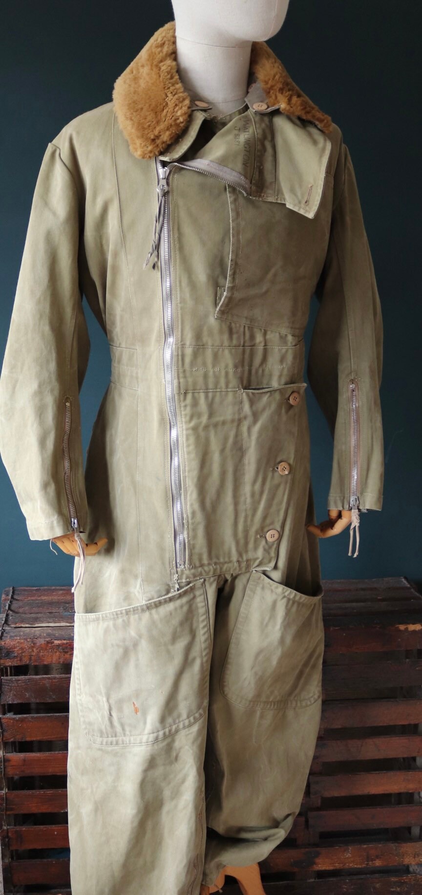 Vintage 1940s 40s WW2 RAF British military Sidcot flight suit pilot