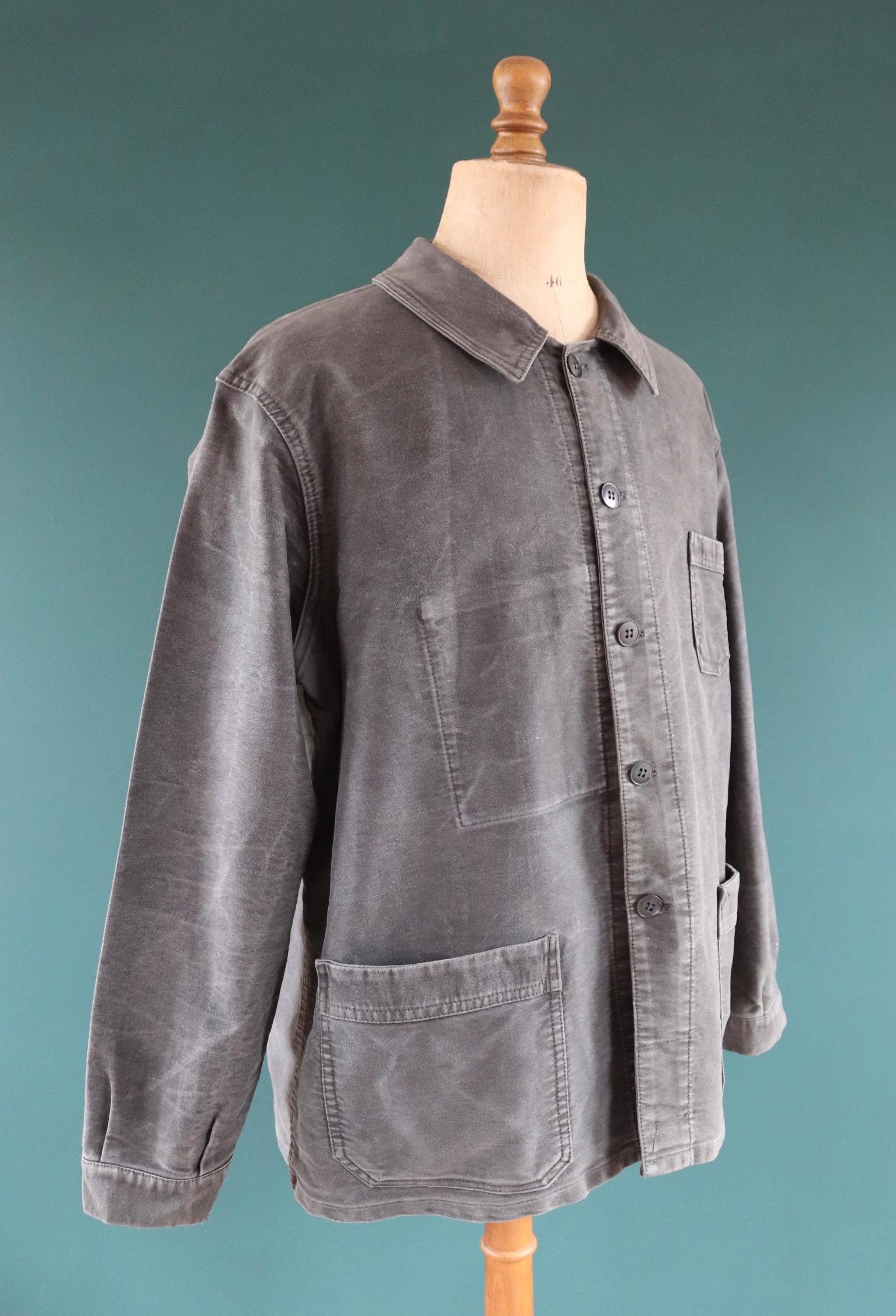 Vintage French Black Moleskin Workwear Jacket - 1960s Chore Coat 