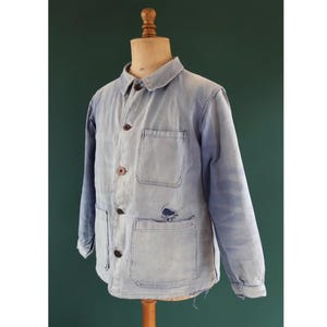 Vintage French Blue Workwear Jacket: 1960s Cotton Chore Coat