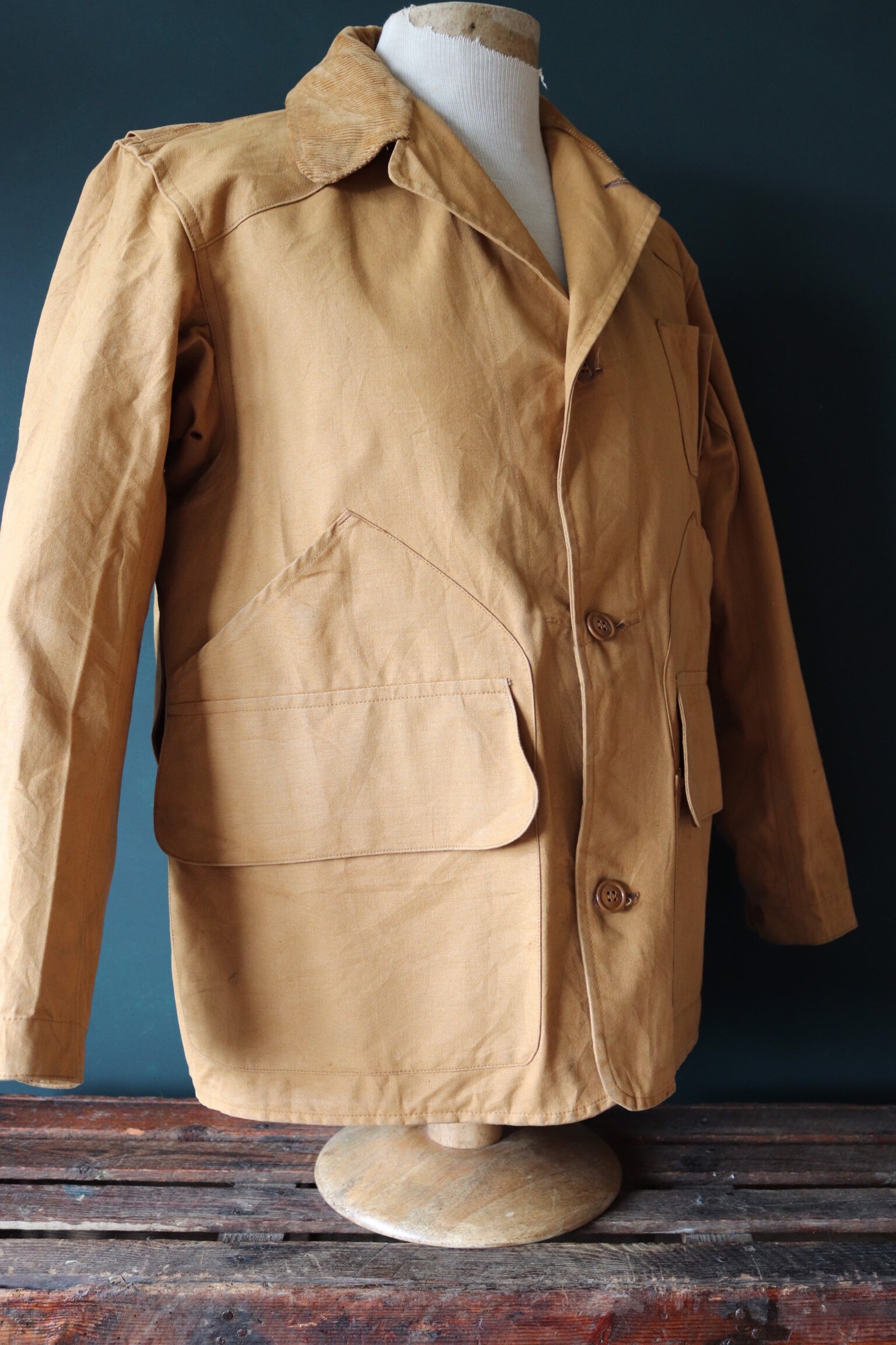 Vintage 1950s 50s brown tin cloth duck cotton canvas hunting shooting