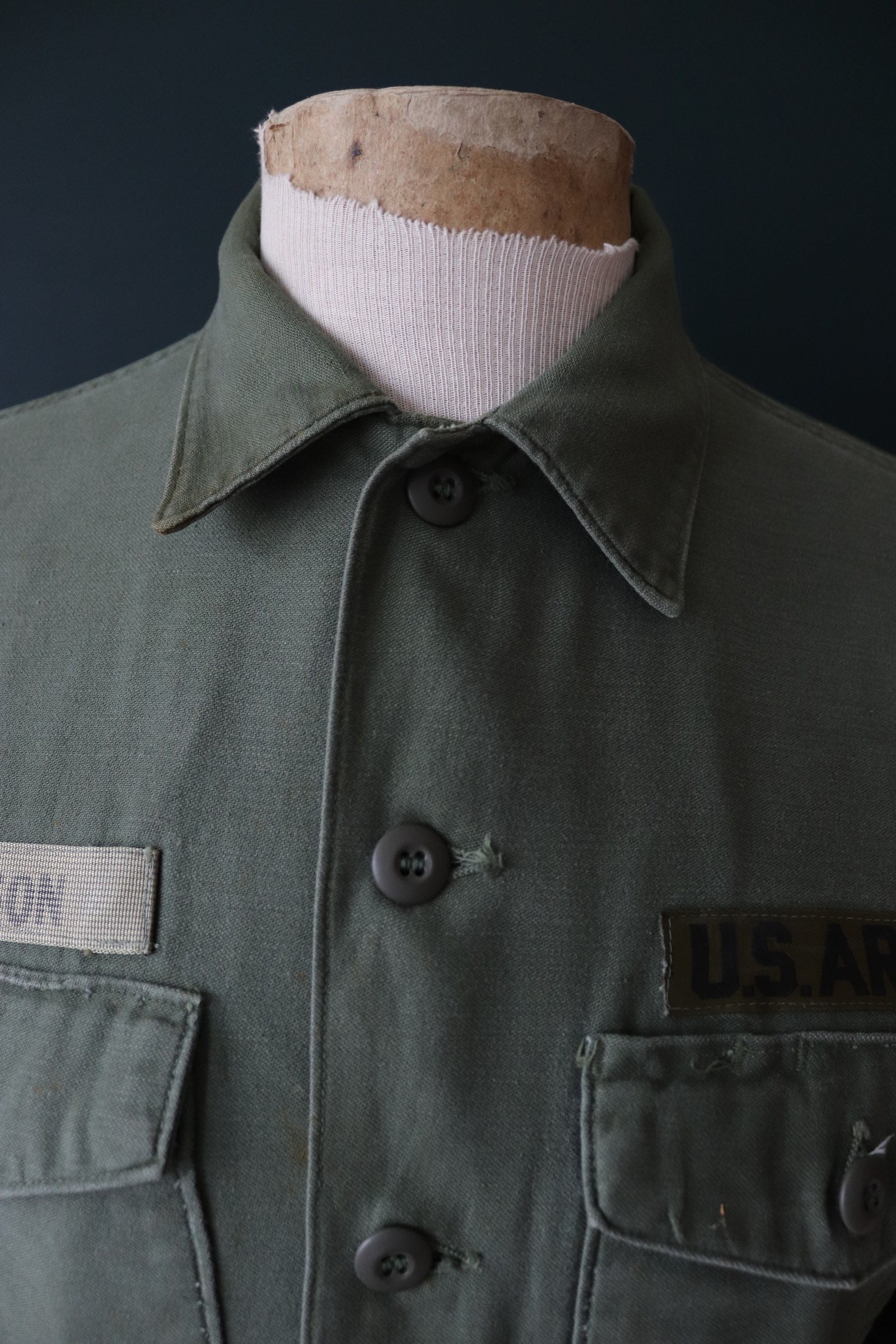 Vintage 1960s 60s OG 107 US army khaki green sateen cotton utility