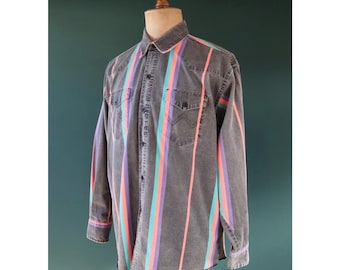chemise Wrangler Brushpopper vintage des années 1990 - noir délavé - western - 52" poitrine