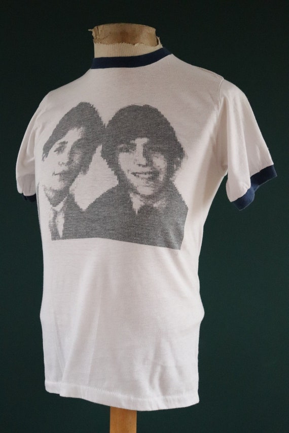 Vintage 1970s 70s 1980s 80s 50/50 white home made transfer printed ringer t shirt 34” chest