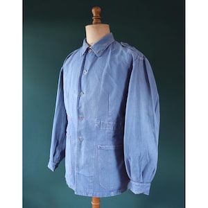 Vintage 1940s Swedish Military Workwear Jacket - Blue Cotton Twill