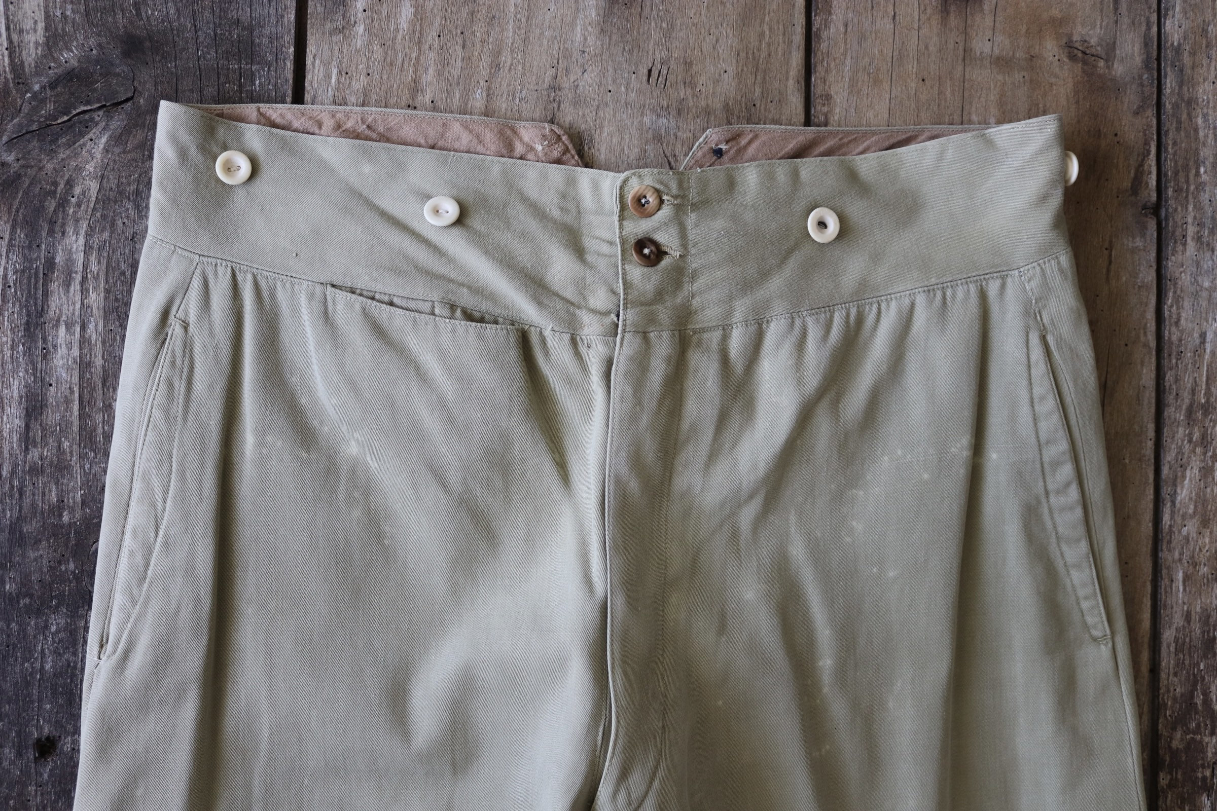 Vintage 1940s 40s French military brown green cotton riding breeches