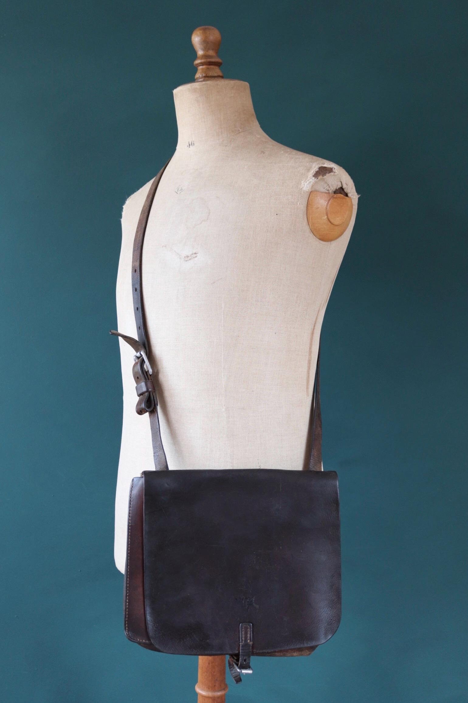 Vintage 1930s 30s 1940s 40s Swedish army military map brown leather document shoulder bag satchel luggage laptop work workwear chore