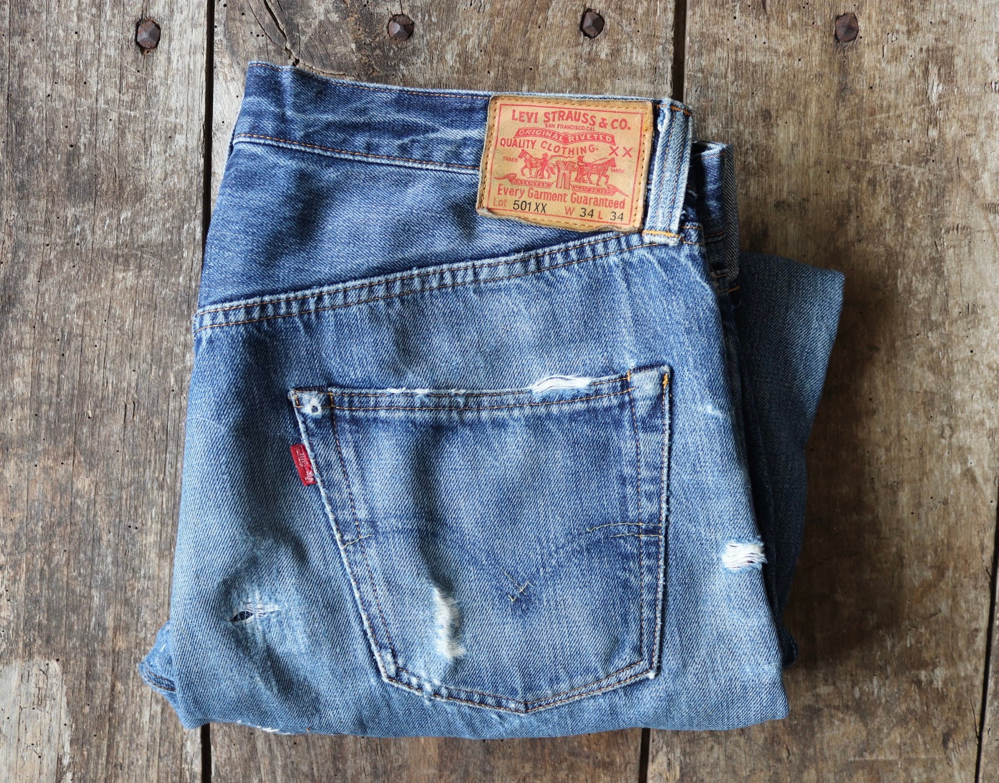 Vintage Levi Strauss Levis LVC selvedge denim jeans 501 distressed ...