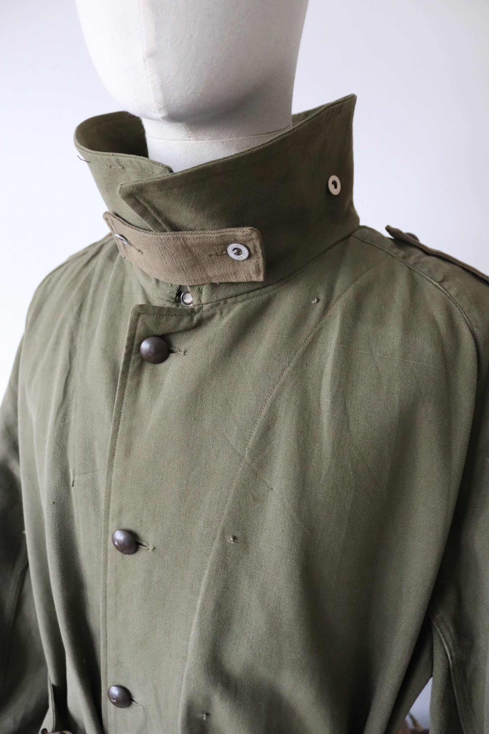 Vintage 1950s 50s french belted green khaki cotton canvas overcoat ...