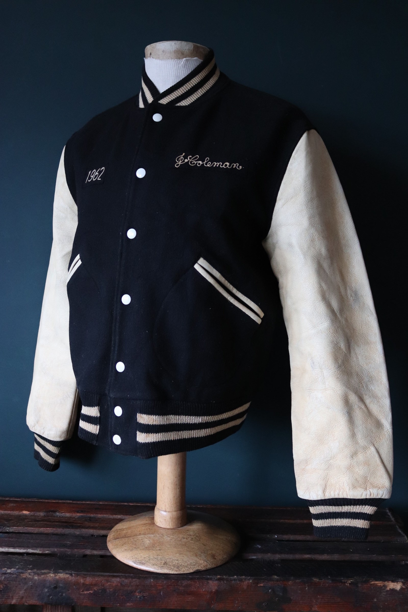 Vintage 1960s 60s Butwin letterman black cream wool leather varsity ...