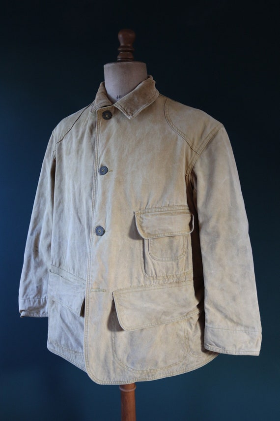 Vintage 1920s 20s tin cloth duck cotton canvas hunting shooting jacket 48” chest Red Head American workwear work chore