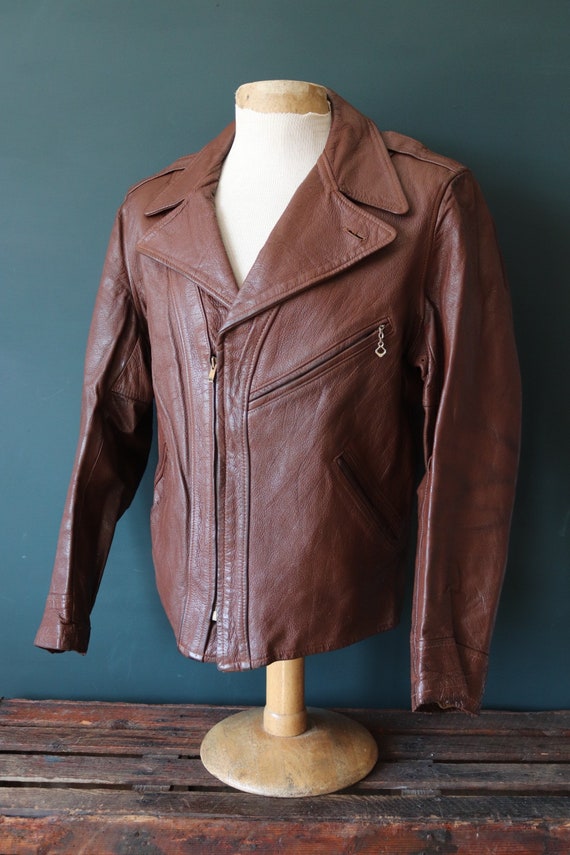 Vintage 1930s 1940s 40s California Sportswear Californian goatskin leather jacket Talon sunburst zipper biker 42” chest aviator biker