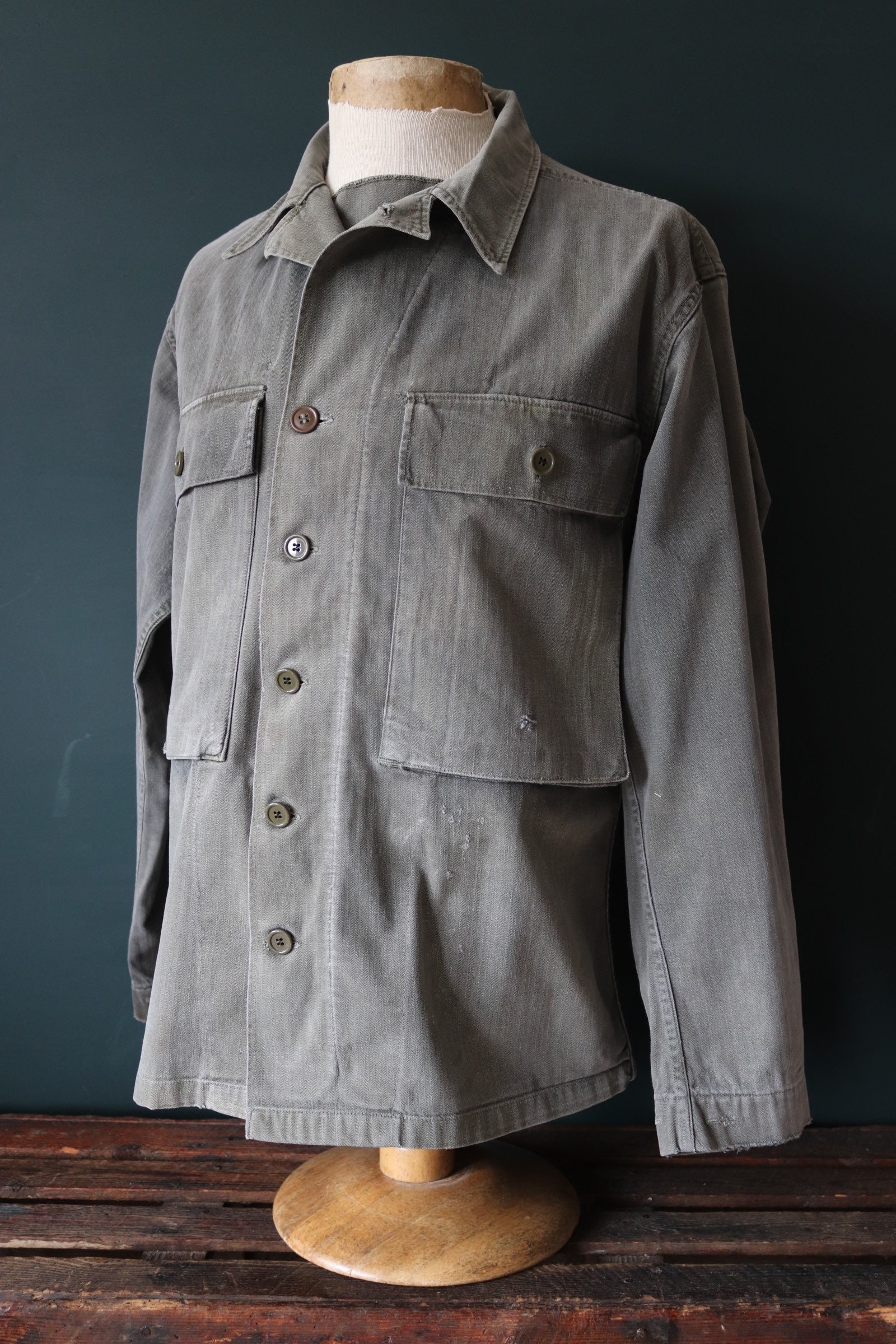 Vintage 1940s 40s WW2 US army HBT khaki green cotton twill 2nd