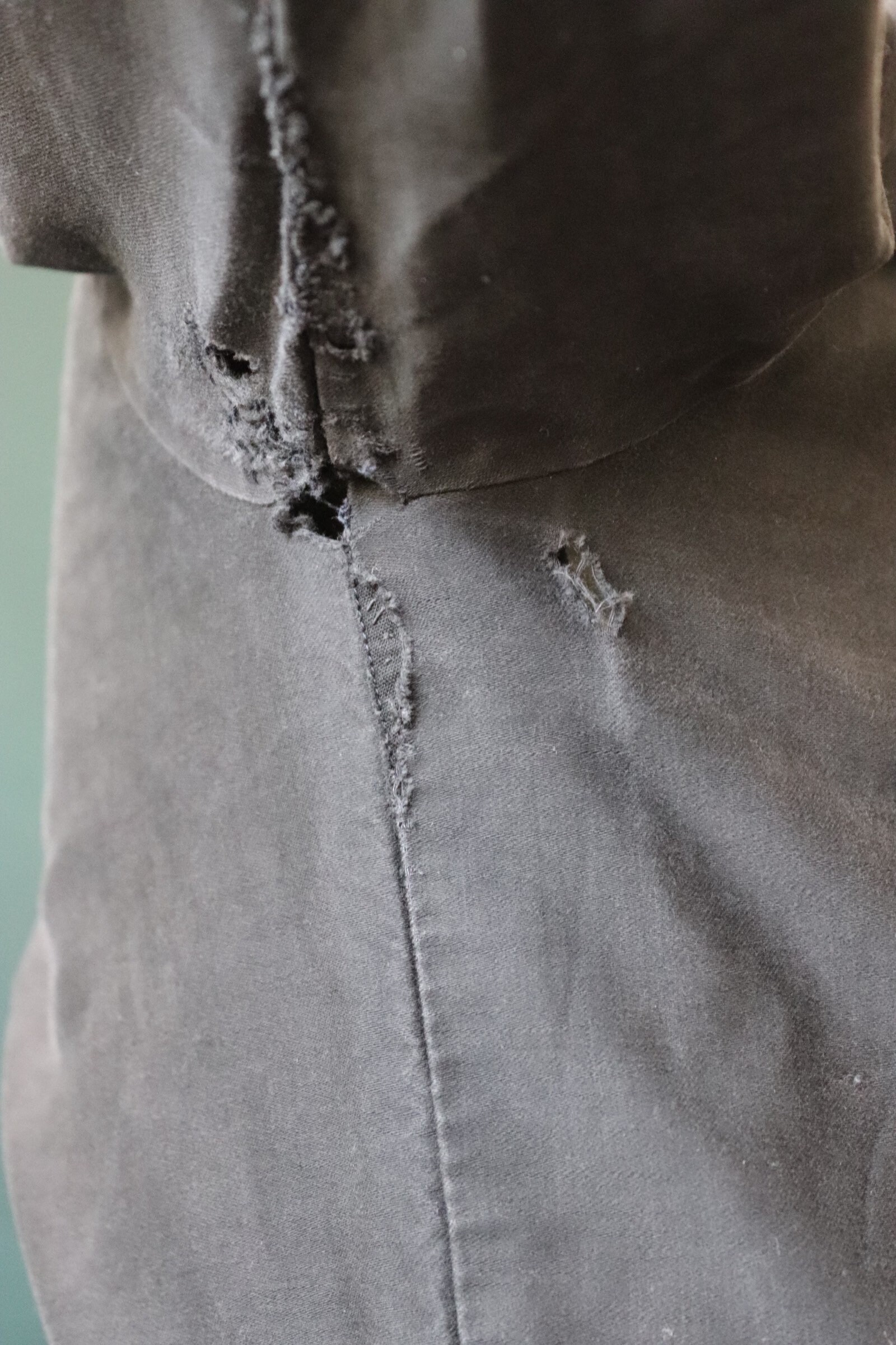 Vintage 1940s 40s French black moleskin cotton work dress workwear