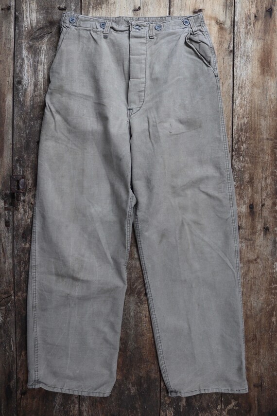 Vintage 1930s 30s 1940s 40s Swedish military cotton twill utility field trousers pants cinch buckle back workwear work chore 31” x 30”