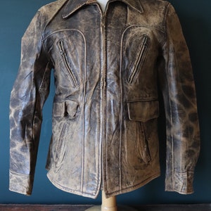 Vintage 1940s 40s Brown Horsehide Leather Jacket Half Belt Sports ...