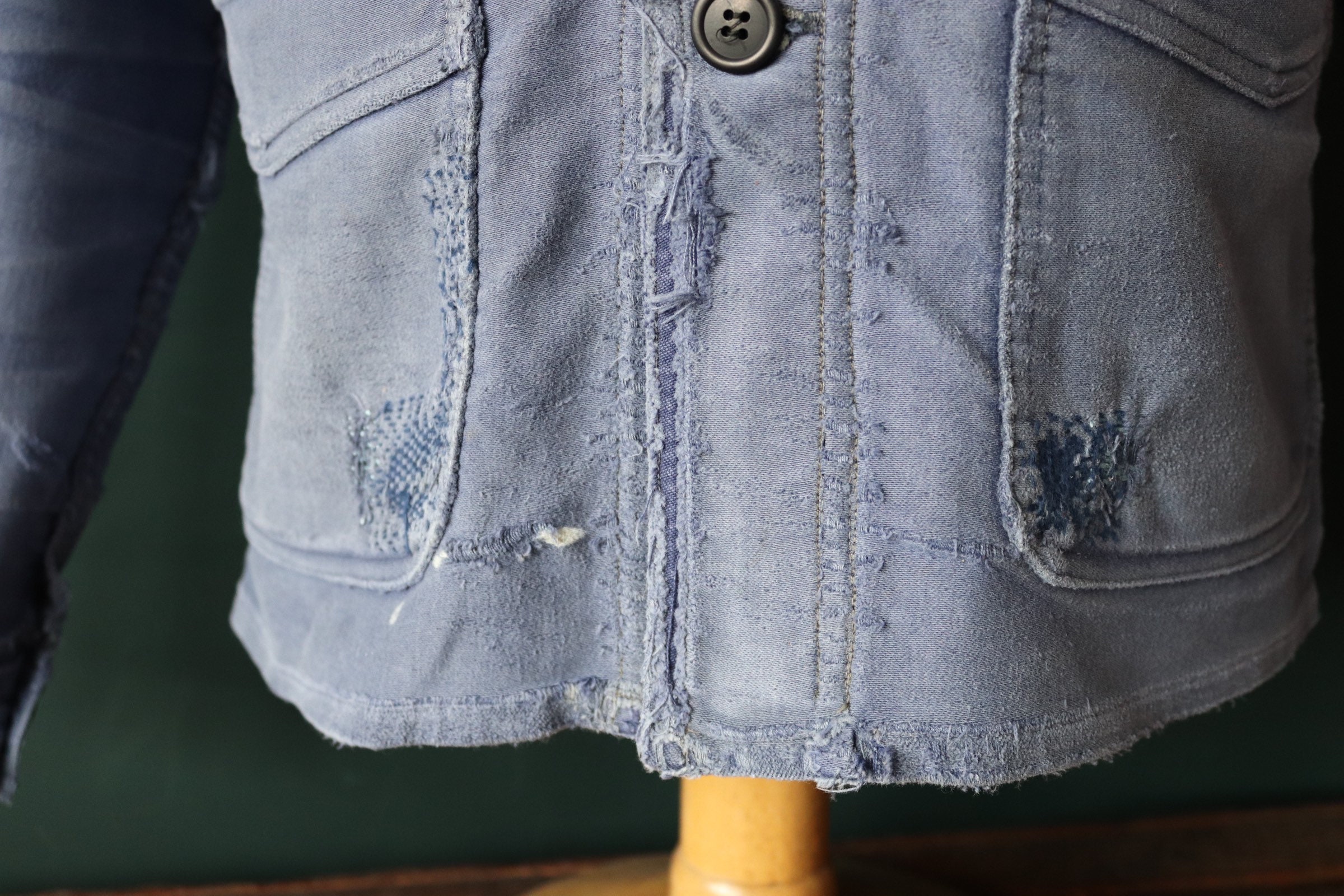 Vintage 1950s 50s French Adolphe Lafont blue moleskin work jacket