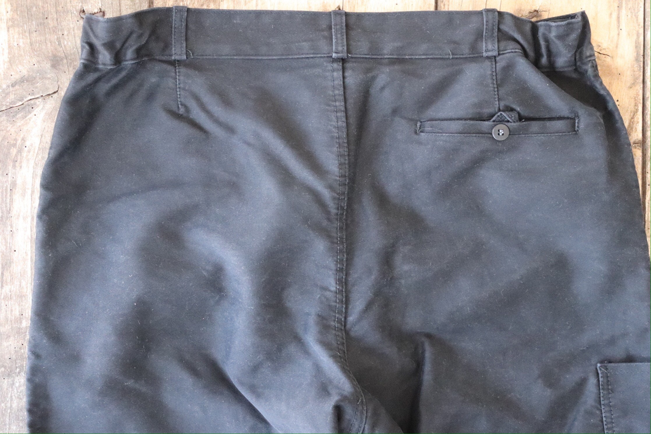 Vintage french black moleskin chore work trousers pants button fly 34 x