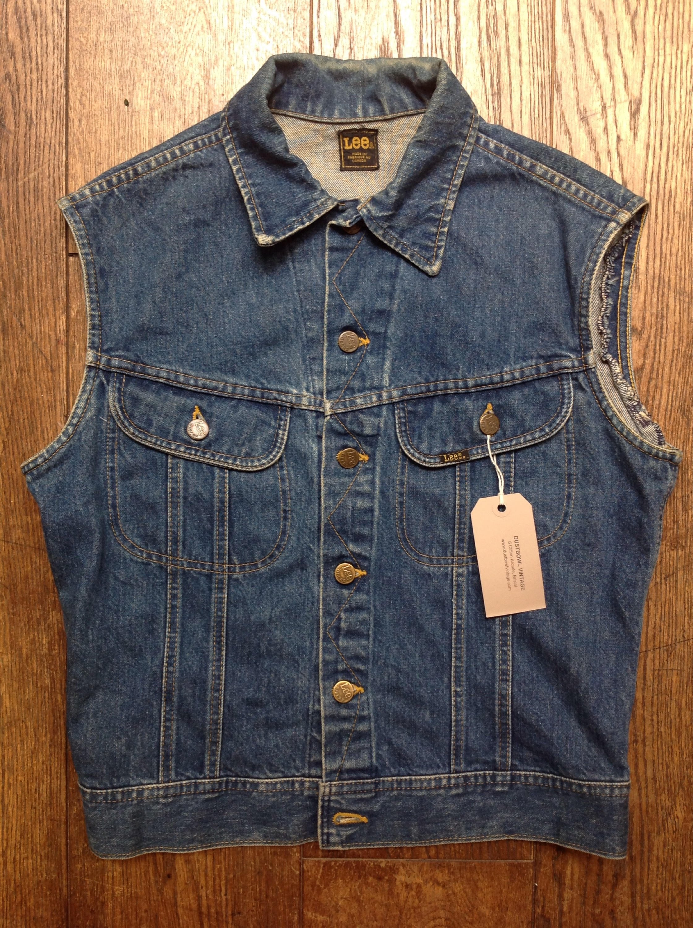 Vintage 1980s 80s Lee denim cut off vest waistcoat biker motorcycle 40 ...