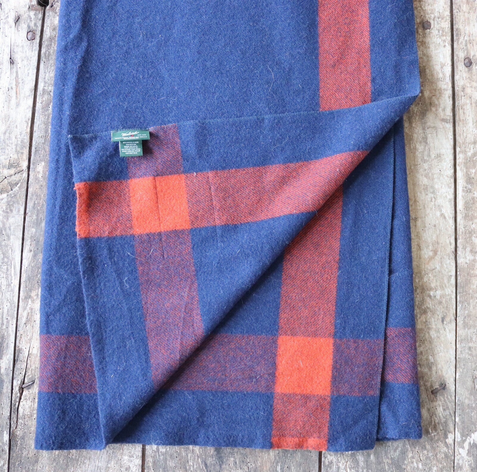Vintage blue rust orange Woolrich wool blanket throw sofa bed double 78