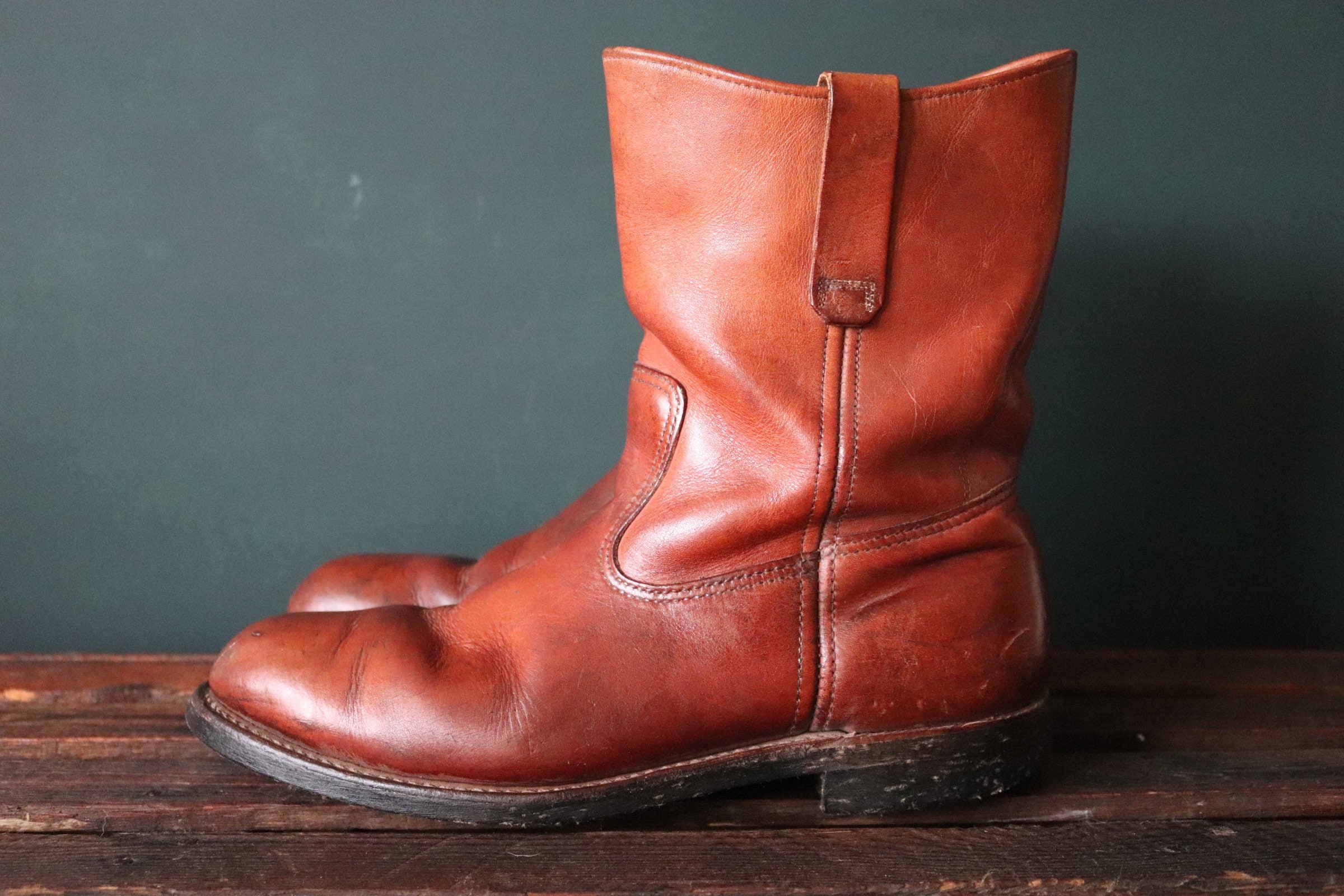Vintage 1970s 70s Wing brown leather pecos work boots 10 western cowboy corded soles