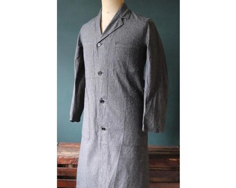 Vintage 1960s French workwear jacket - deadstock - chore coat - belted overalls - 37" Chest