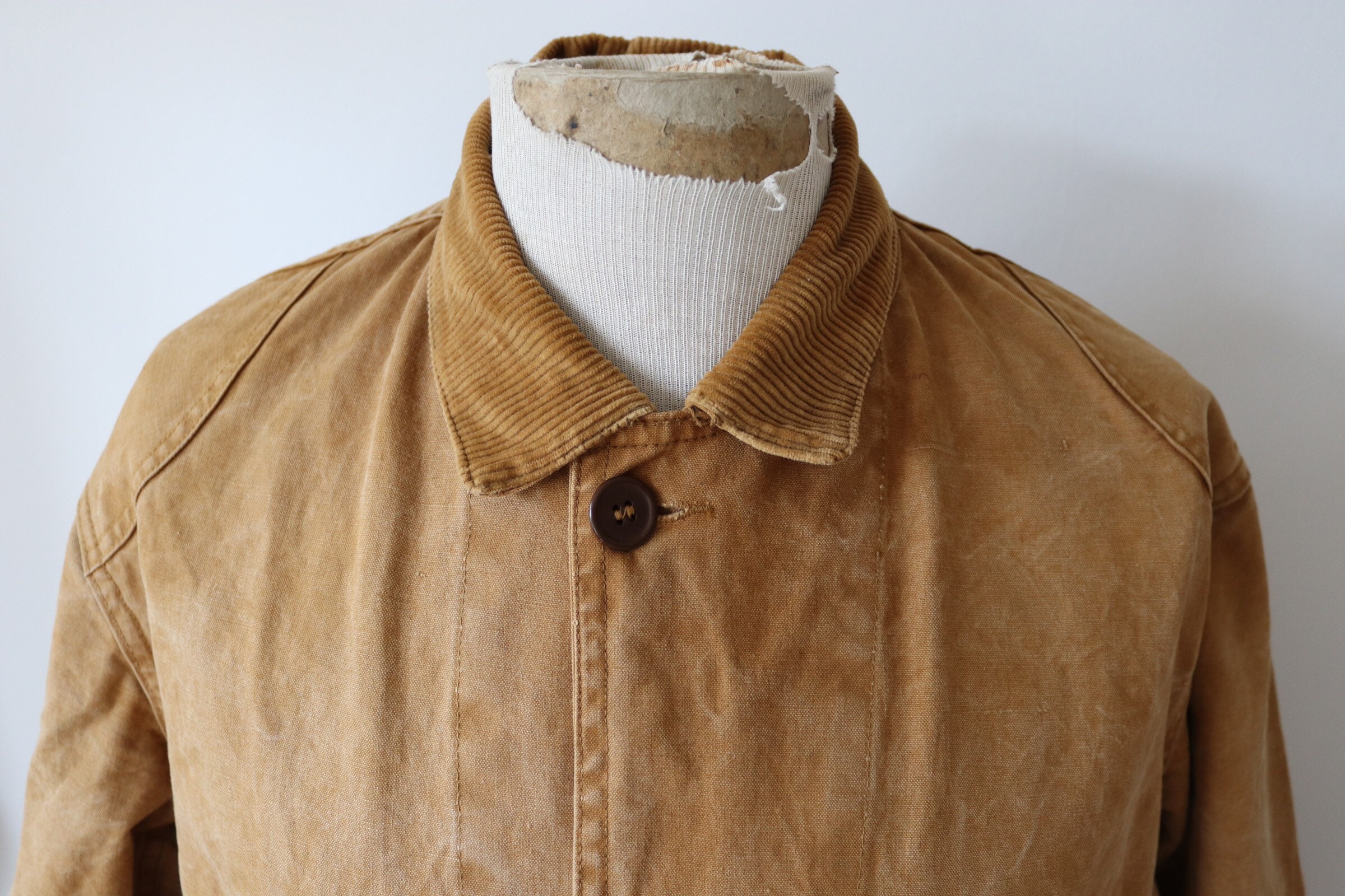 Vintage 1940s 40s tan brown tin cloth cotton canvas hunting jacket 50 ...