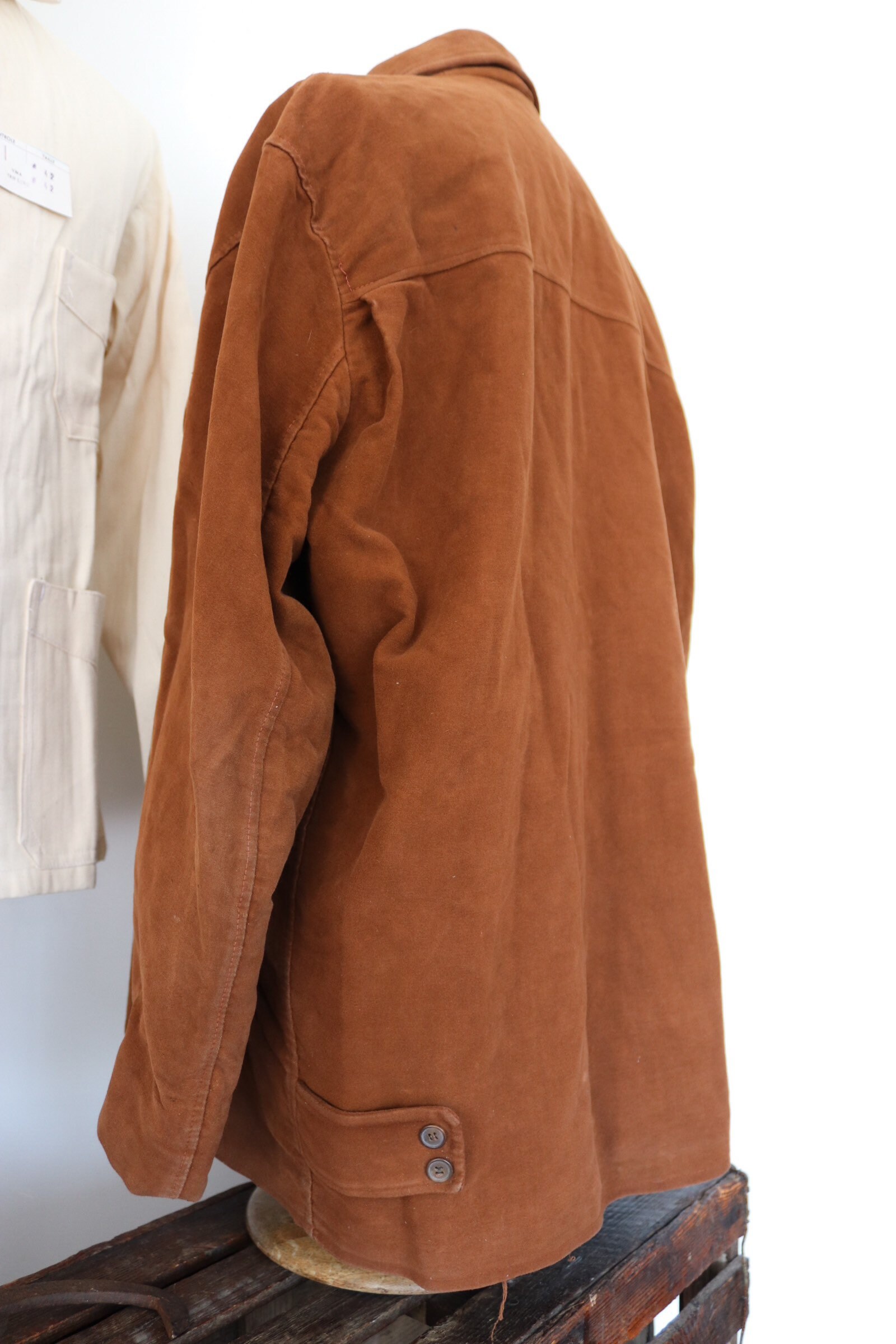 Vintage 1950s 50s french brown moleskin zip up jacket workwear work