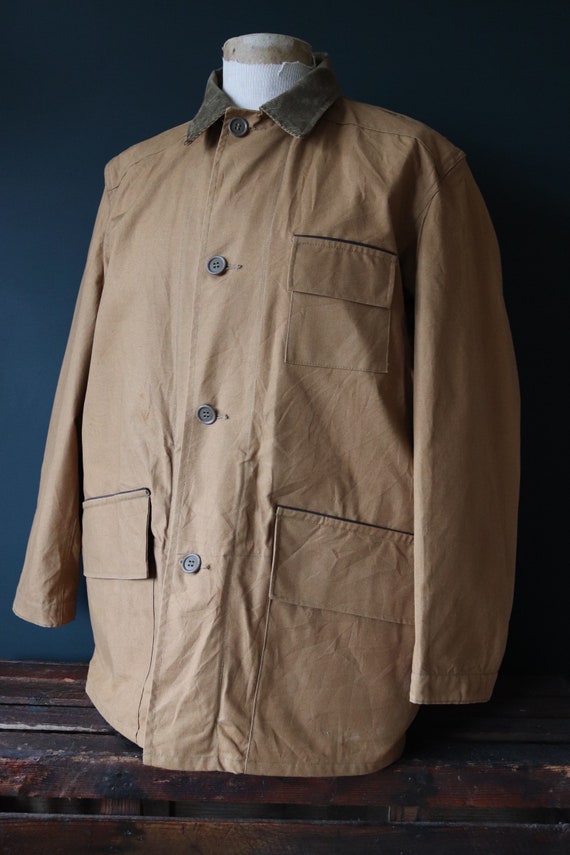 Vintage 1940s 40s deadstock Duxbak Utica Aero tan brown duck cotton canvas jacket hunting shooting American 50” chest work workwear chore XL